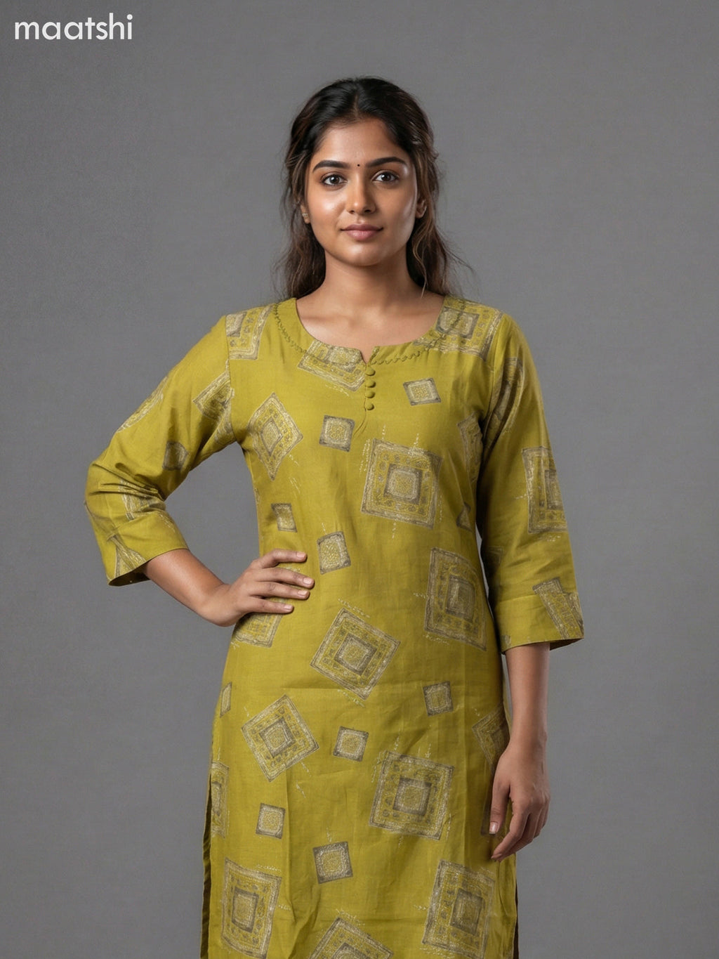 Lime Green Semi Silk Printed Straight Suit