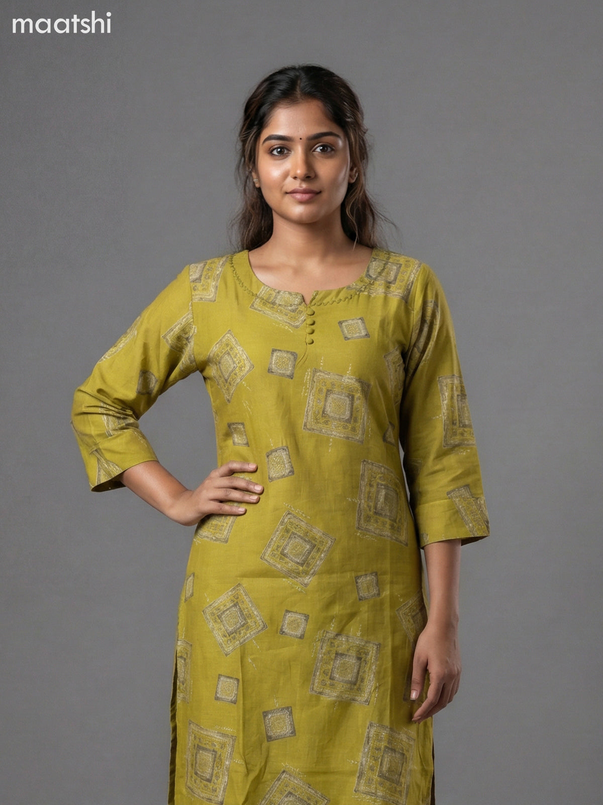 Lime Green Semi Silk Printed Straight Suit