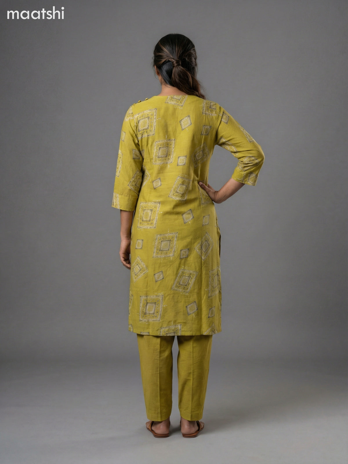 Lime Green Semi Silk Printed Straight Suit