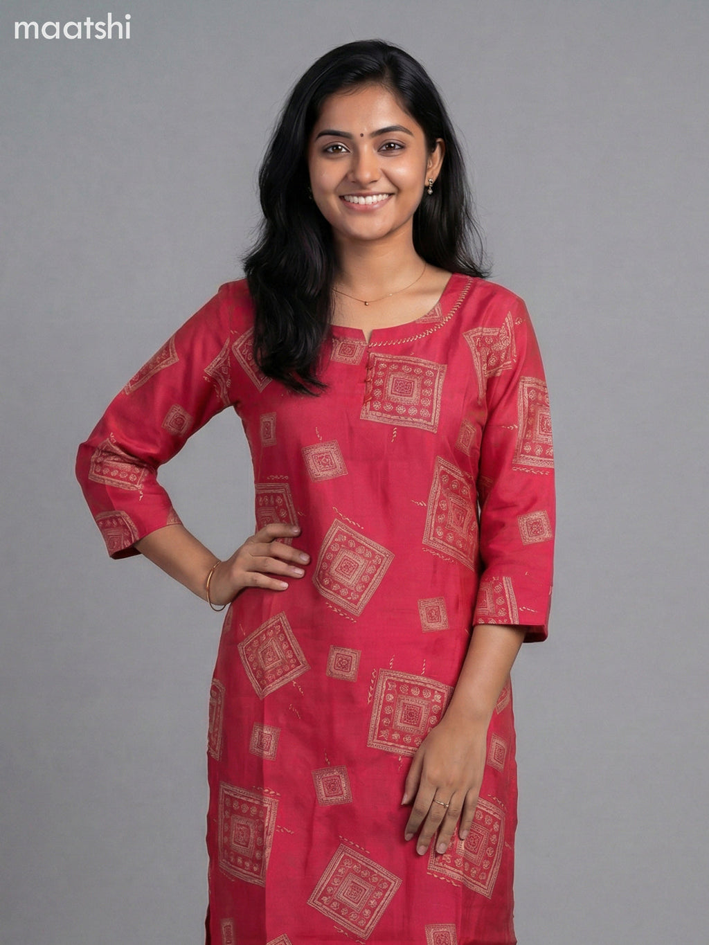 Pink Semi Silk Printed Straight Suit