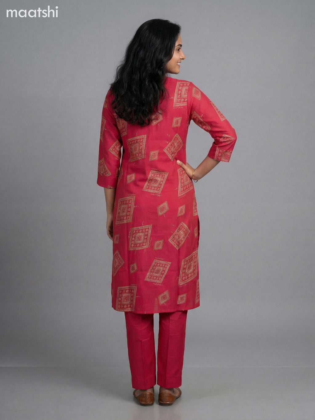 Pink Semi Silk Printed Straight Suit