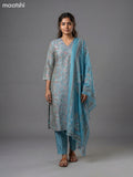 Teal Shade Semi Silk Printed & Embroidery Work Straight Suit