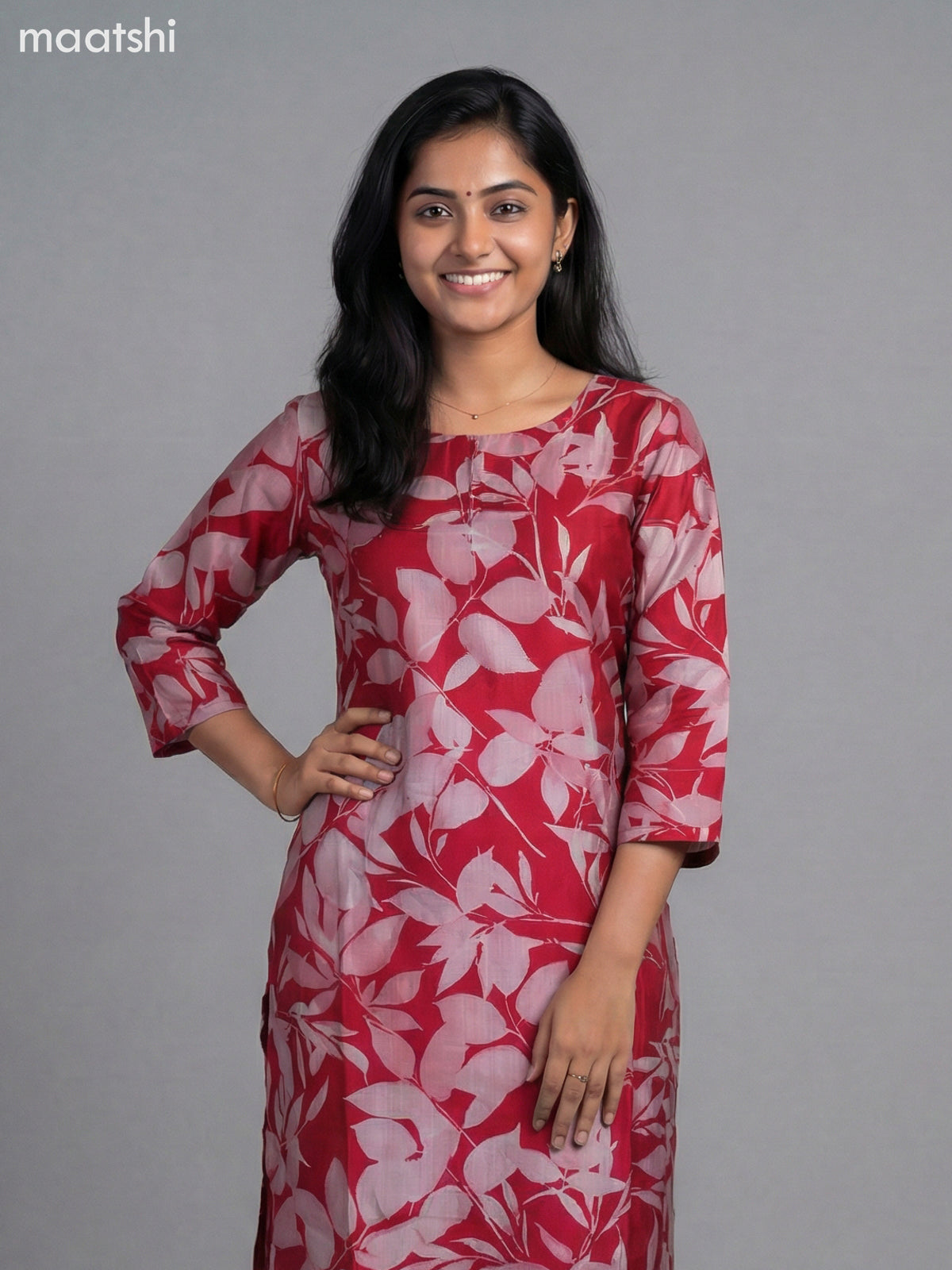 Pink Semi Silk Floral Printed Straight Suit