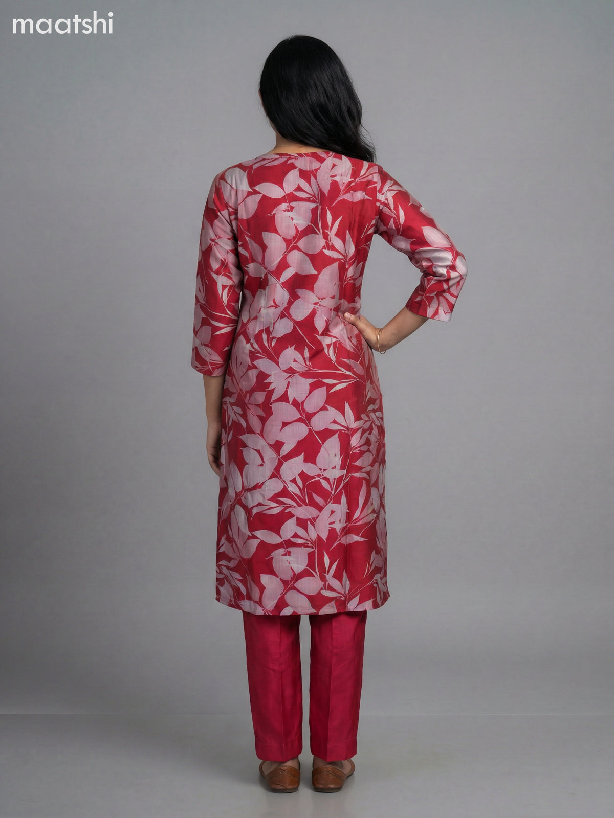 Pink Semi Silk Floral Printed Straight Suit