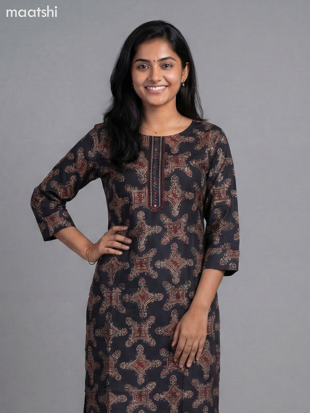 Black Modal Printed Straight Suit