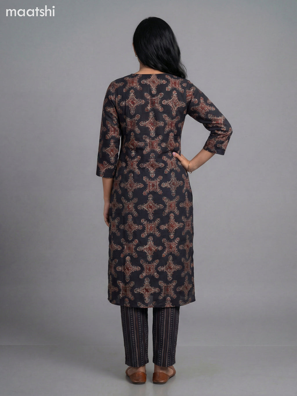 Black Modal Printed Straight Suit