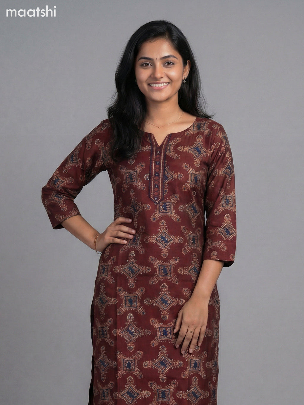 Maroon Modal Printed Straight Suit