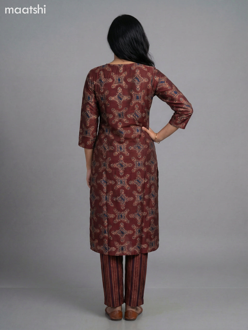 Maroon Modal Printed Straight Suit