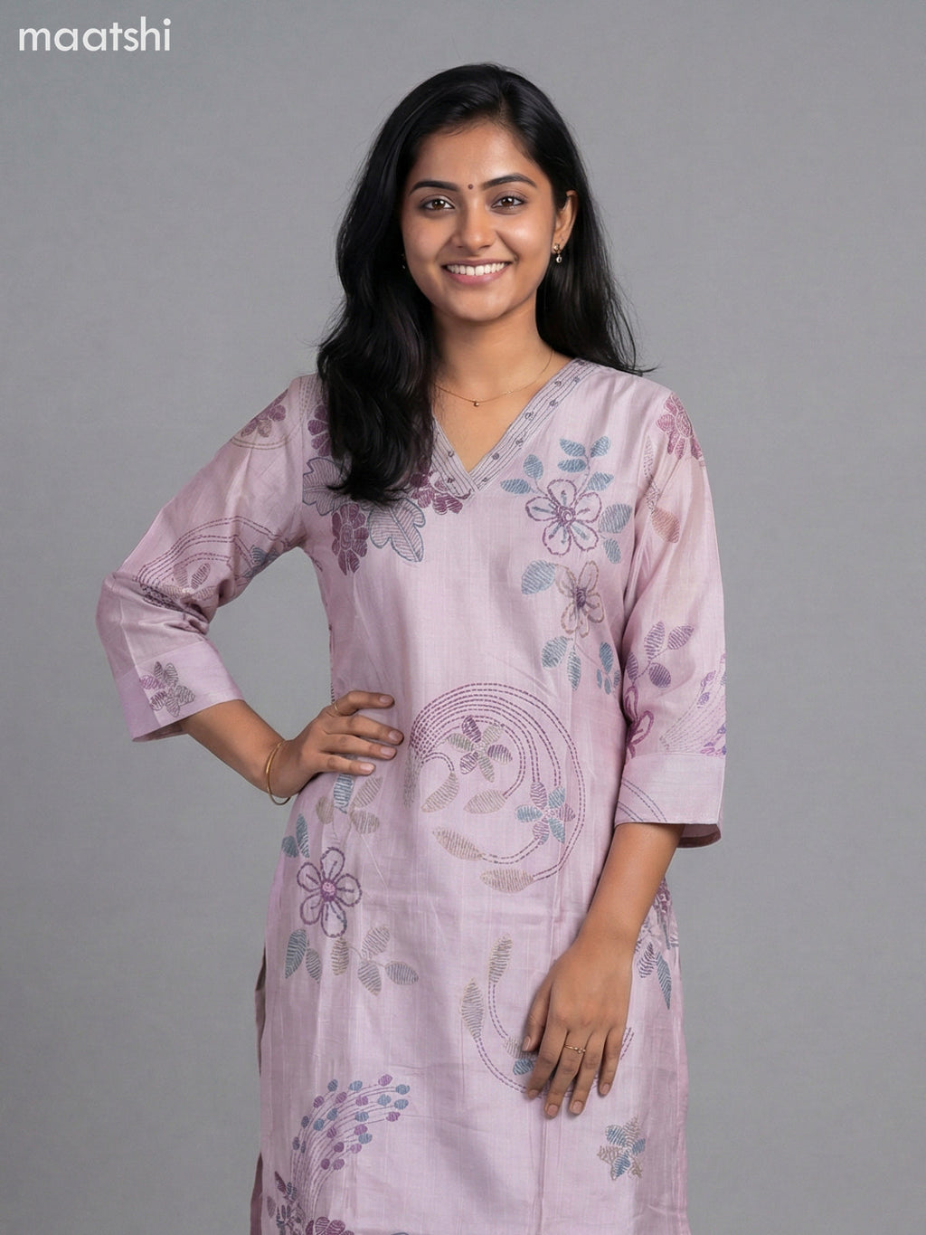 Pastel Pink Shade Semi Silk Printed Straight Suit
