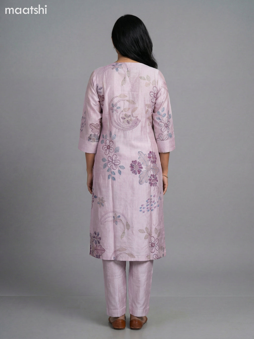 Pastel Pink Shade Semi Silk Printed Straight Suit