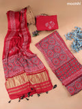 Red Modal Dress Material With Allover Ajrak Prints