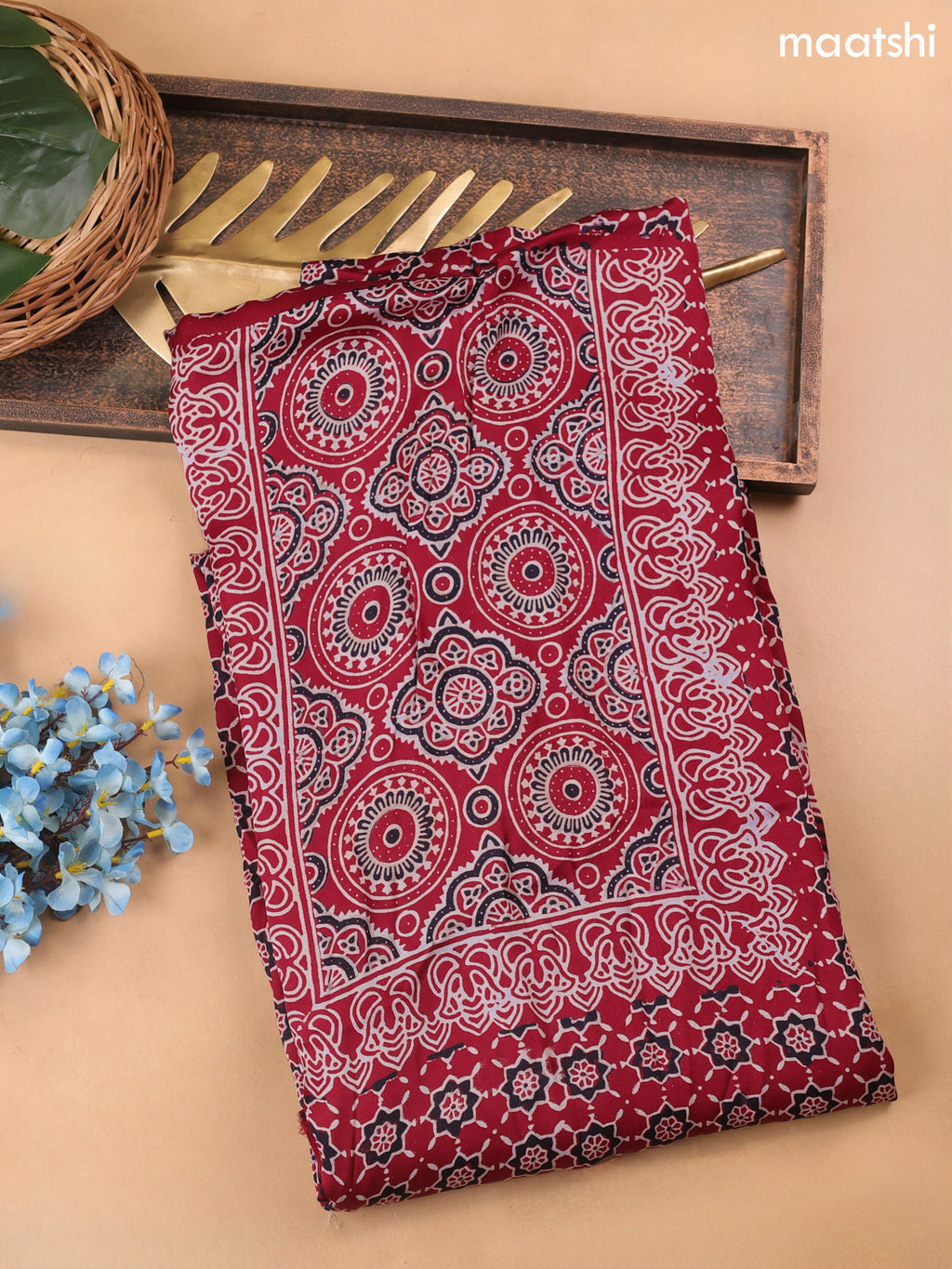 Maroon Modal Dress Material With Allover Ajrak Prints