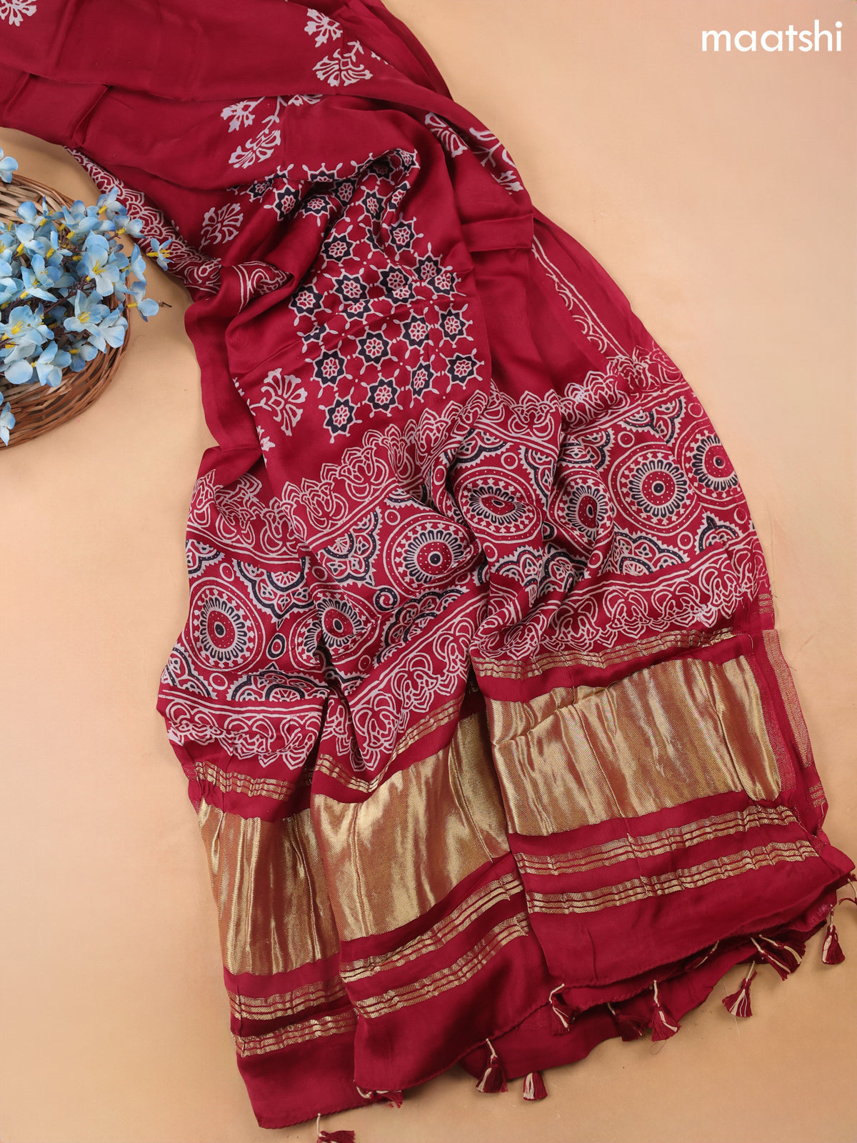 Maroon Modal Dress Material With Allover Ajrak Prints