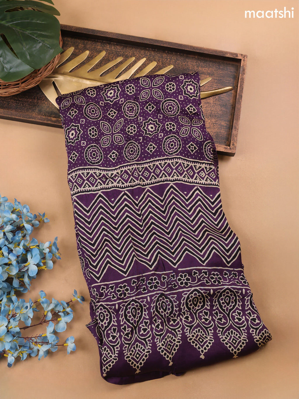 Purple Modal Dress Material With Allover Ajrak Prints