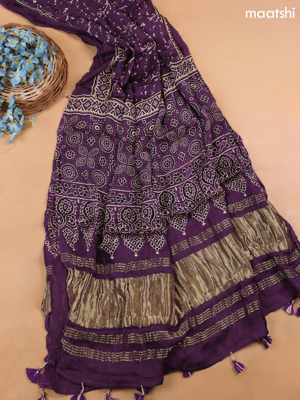 Purple Modal Dress Material With Allover Ajrak Prints