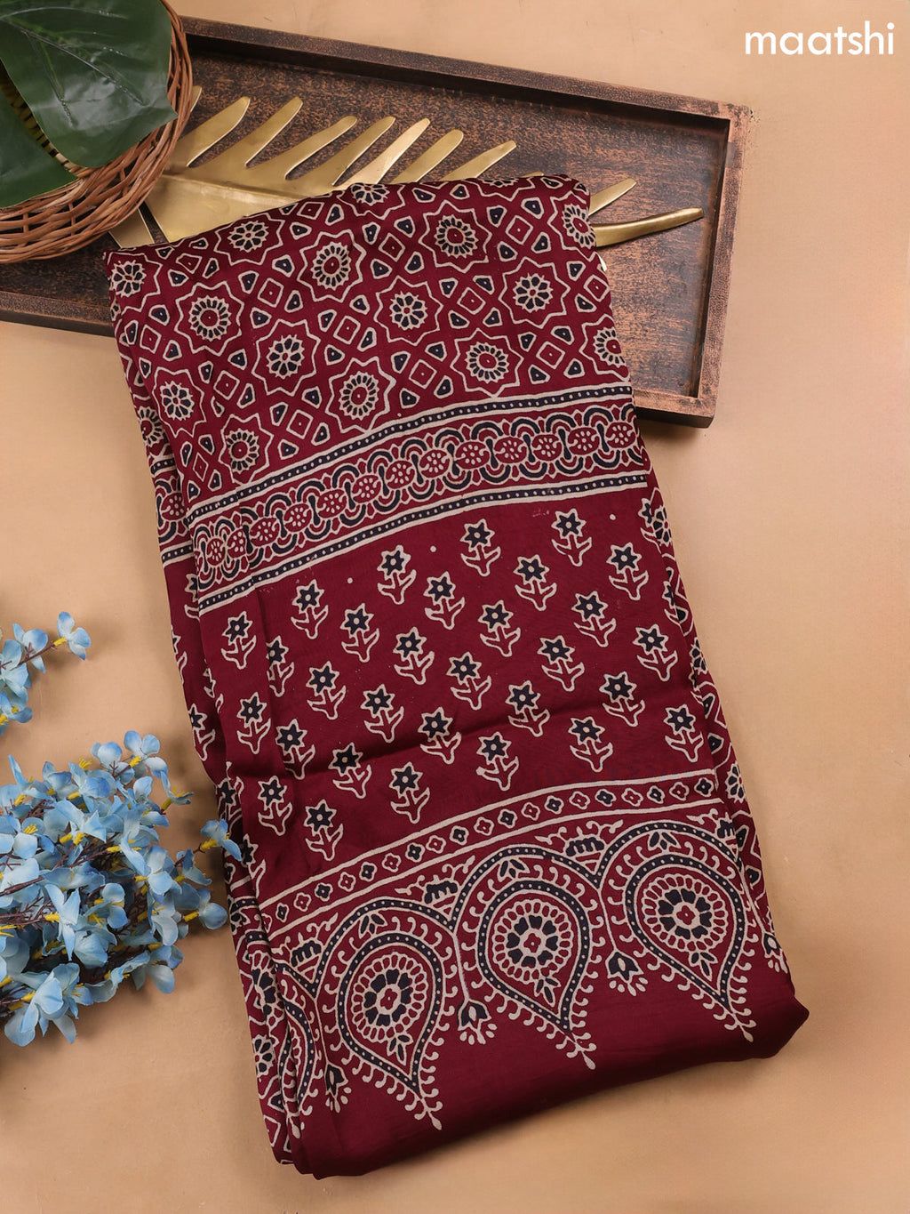 Brown and Black Modal Dress Material With Allover Ajrak Prints