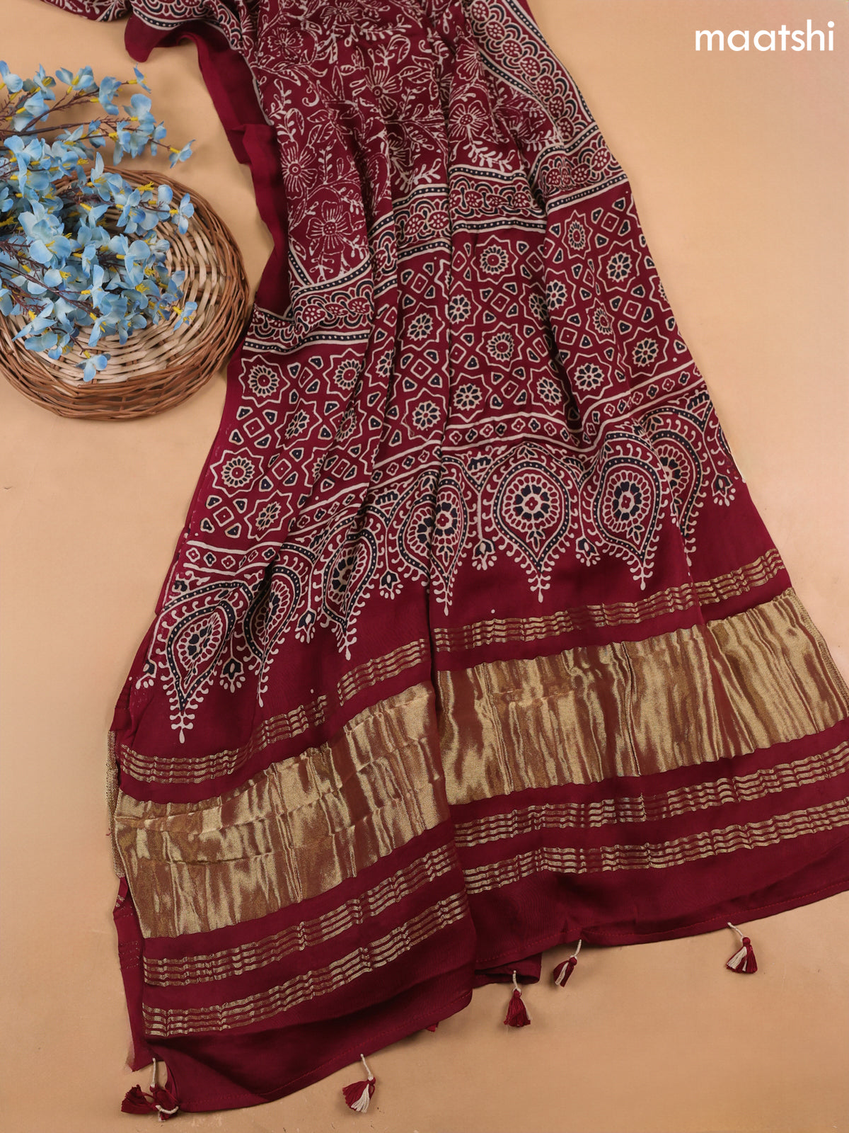 Brown and Black Modal Dress Material With Allover Ajrak Prints