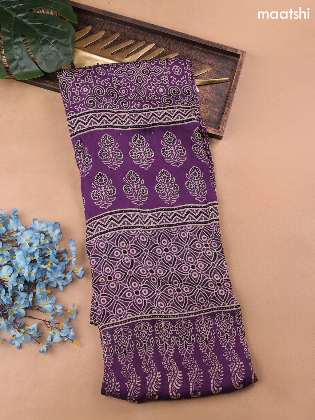 Purple Modal Dress Material With Allover Ajrak Prints