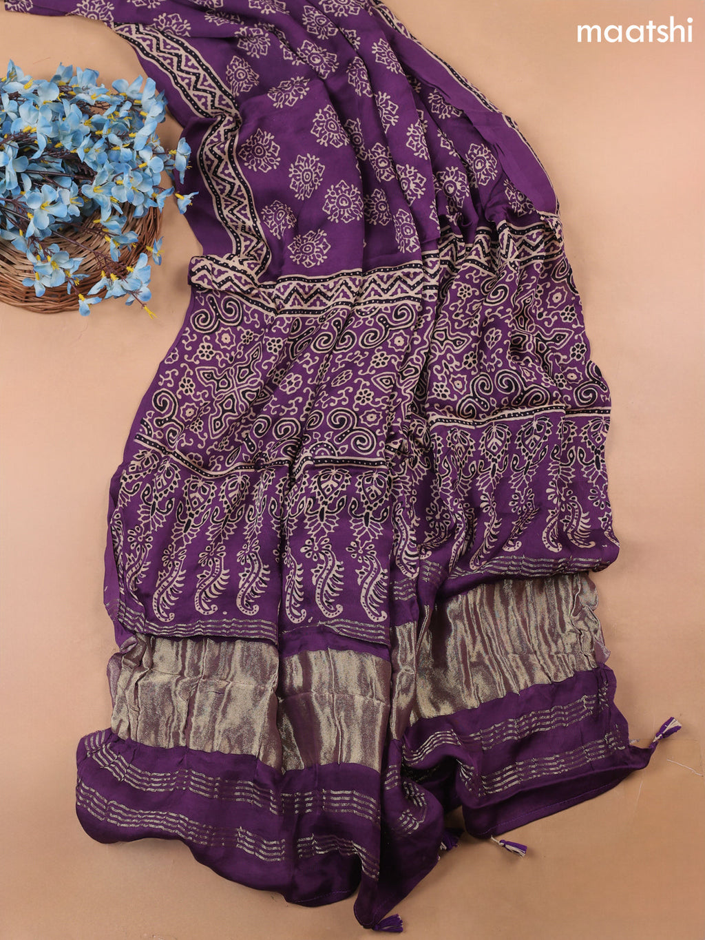 Purple Modal Dress Material With Allover Ajrak Prints
