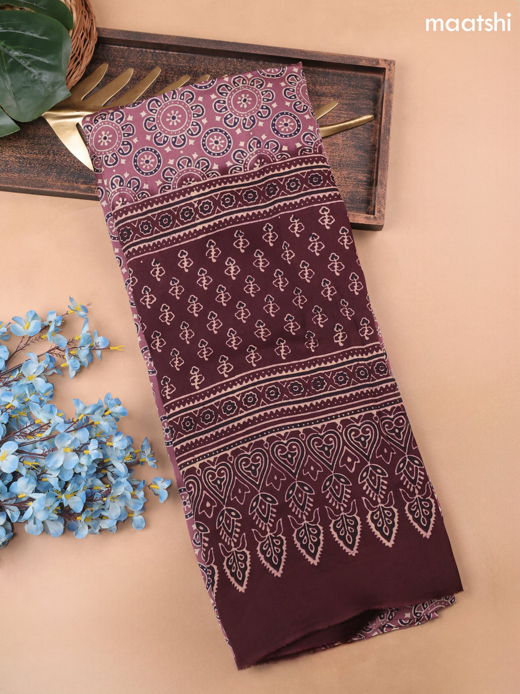 Mauve Pink Modal Dress Material With Allover Ajrak Prints