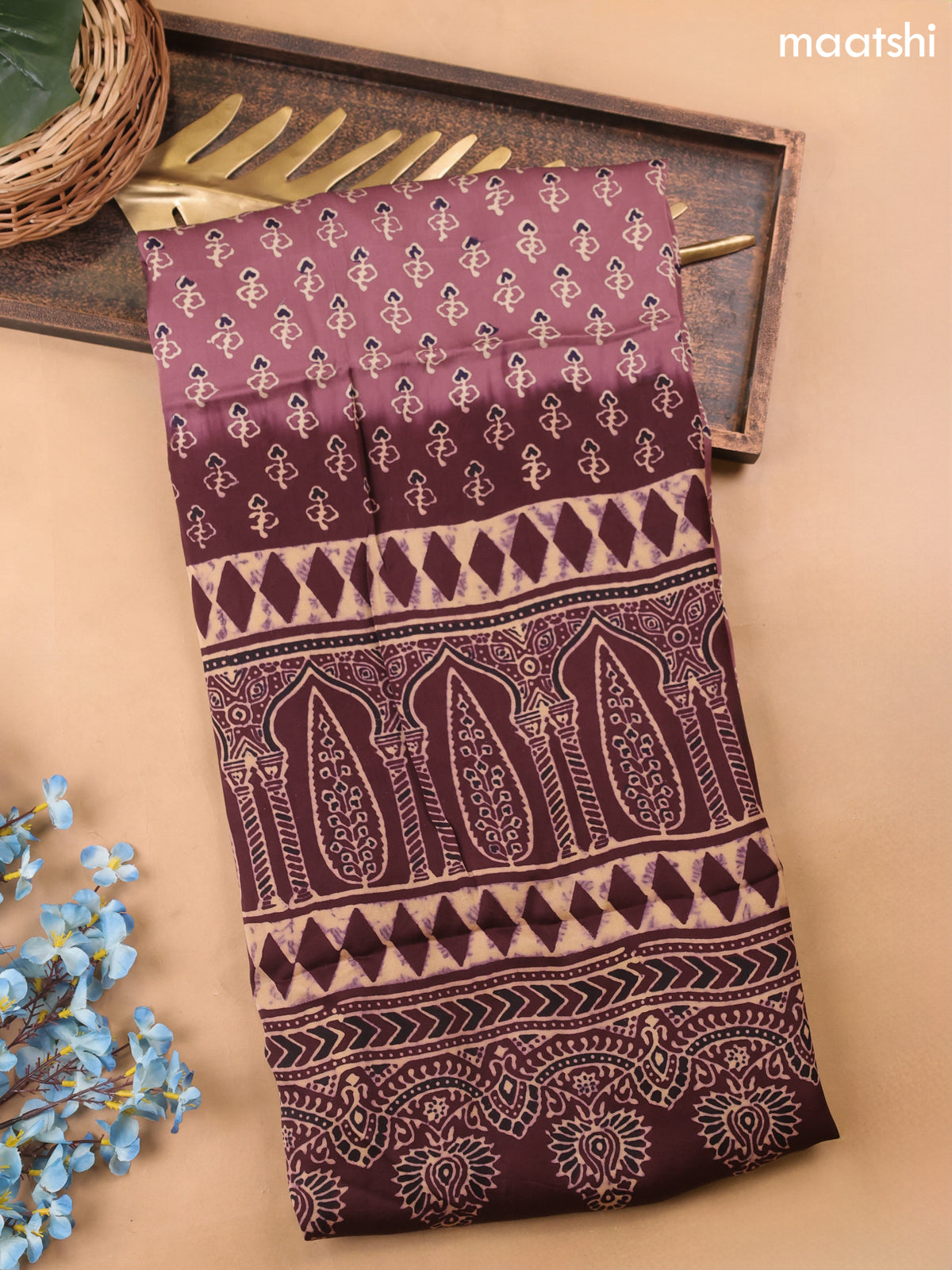 Mauve Pink Modal Dress Material With Allover Ajrak Prints