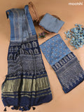 Teal Blue and Navy Blue Modal Dress Material With Allover Ajrak Prints