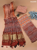 Pale Orange Modal Dress Material With Allover Ajrak Prints