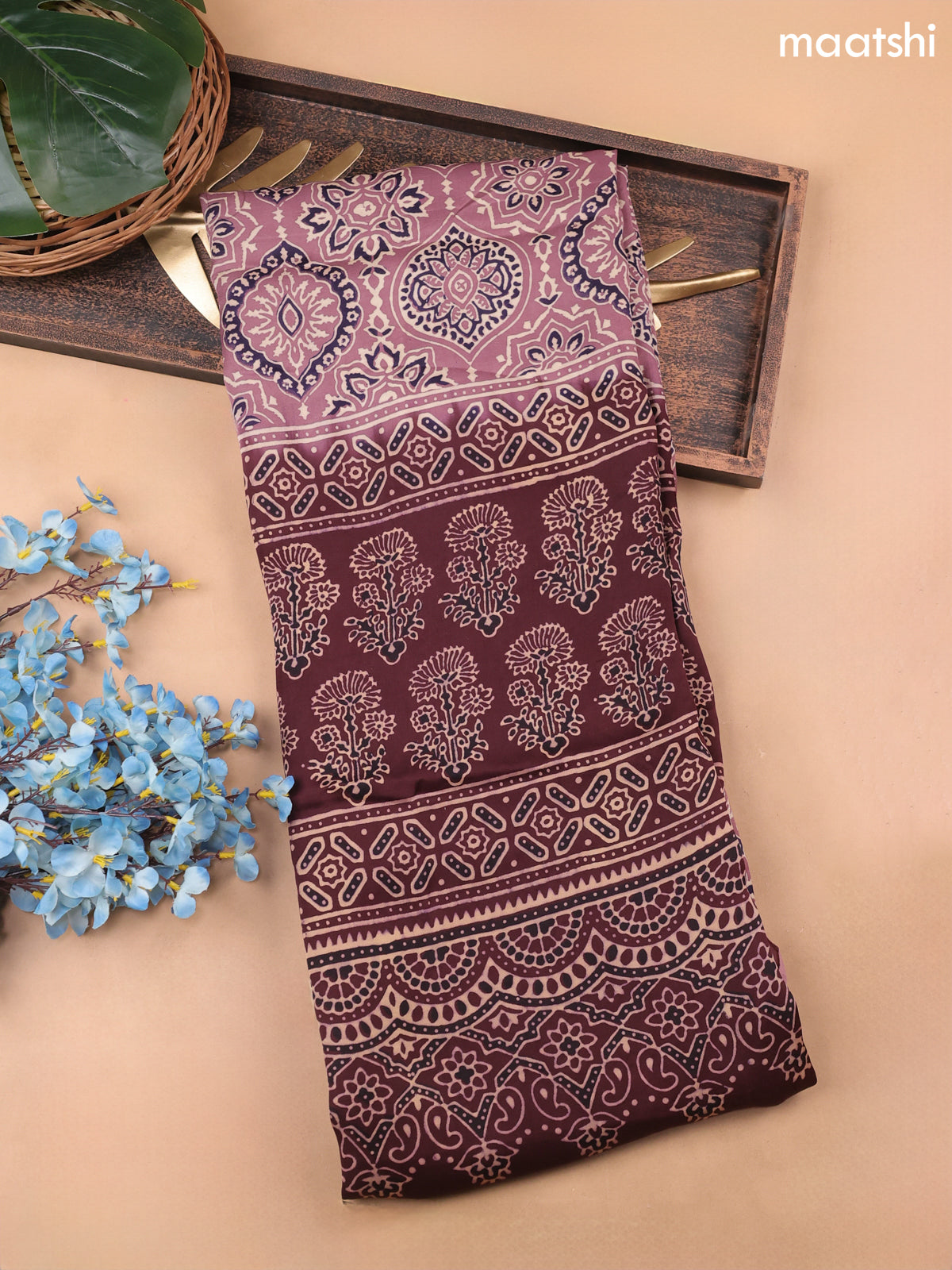 Mauve Pink Modal Dress Material With Allover Ajrak Prints