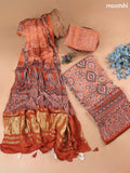 Pale Orange Modal Dress Material With Allover Ajrak Prints