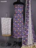 Blue and Off White Modal Dress Material With Kalamkari Printed and Bottom & Dupatta
