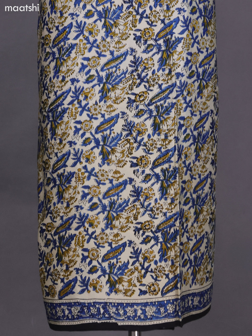 Cream and Blue Black Modal Dress Material With Kalamkari Printed and Bottom & Dupatta