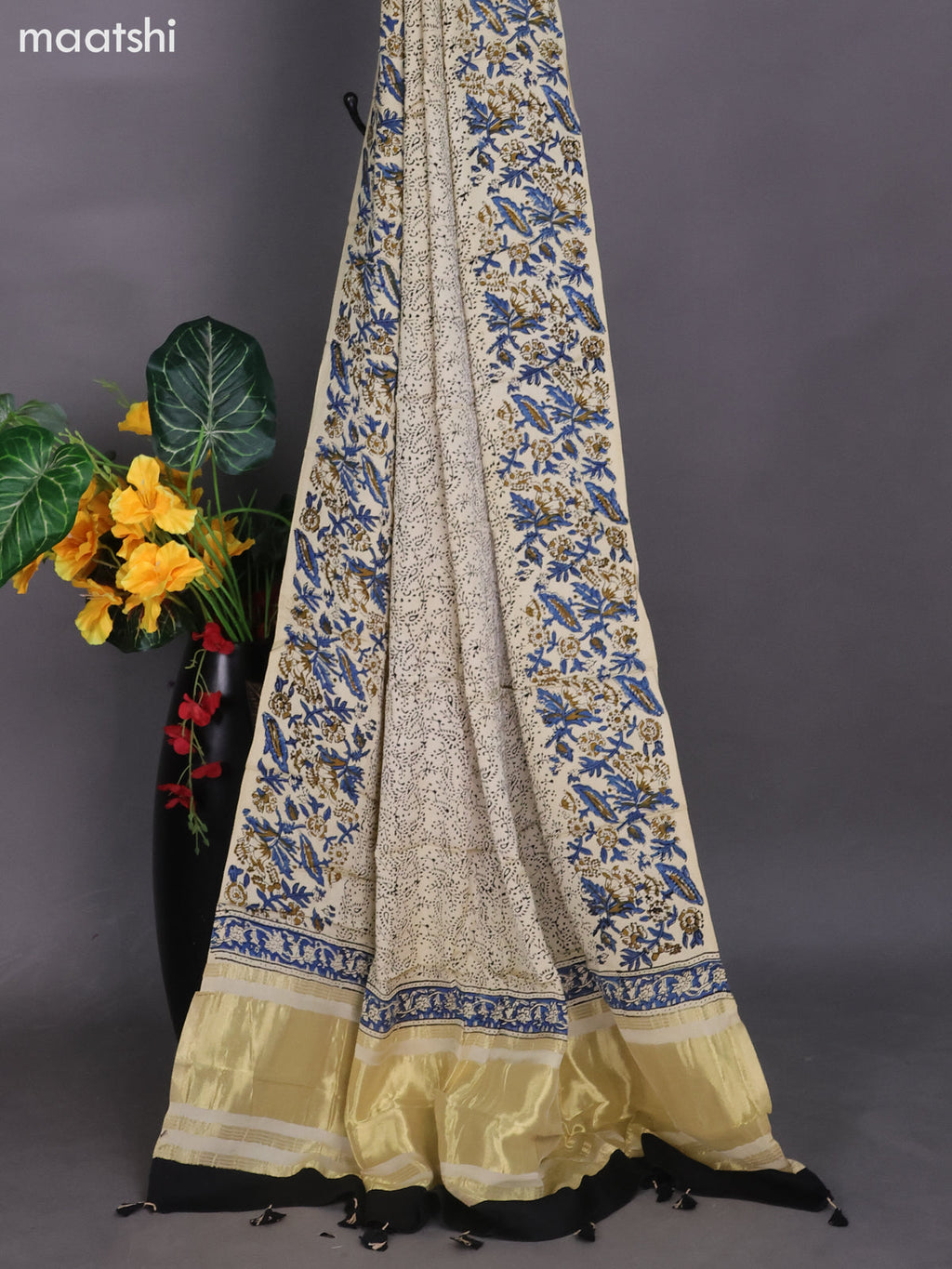 Cream and Blue Black Modal Dress Material With Kalamkari Printed and Bottom & Dupatta