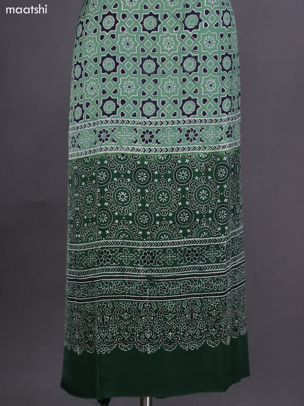 Green Modal Dress Material With Ajrakh Printed and Bottom & Dupatta
