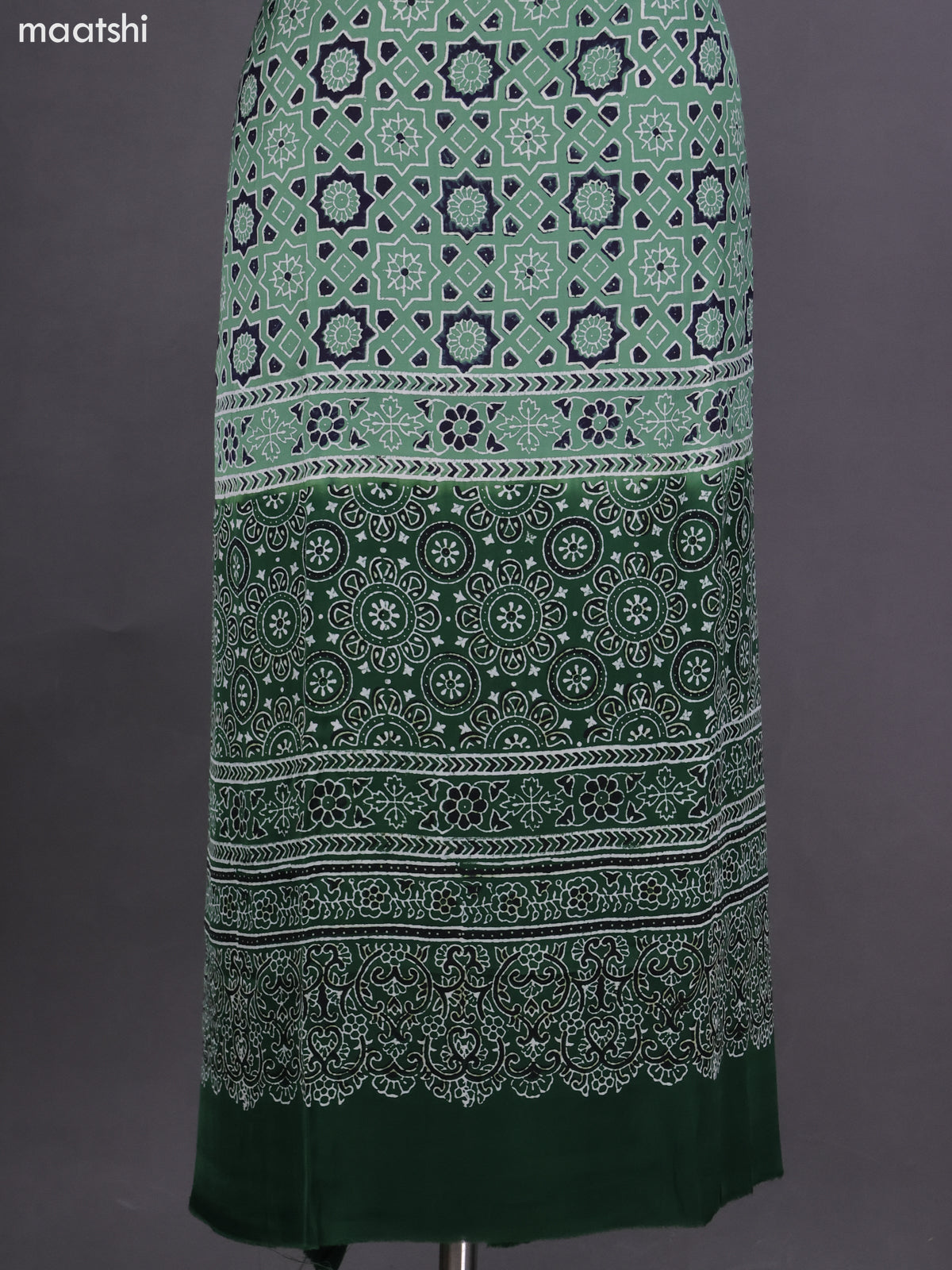 Green Modal Dress Material With Ajrakh Printed and Bottom & Dupatta