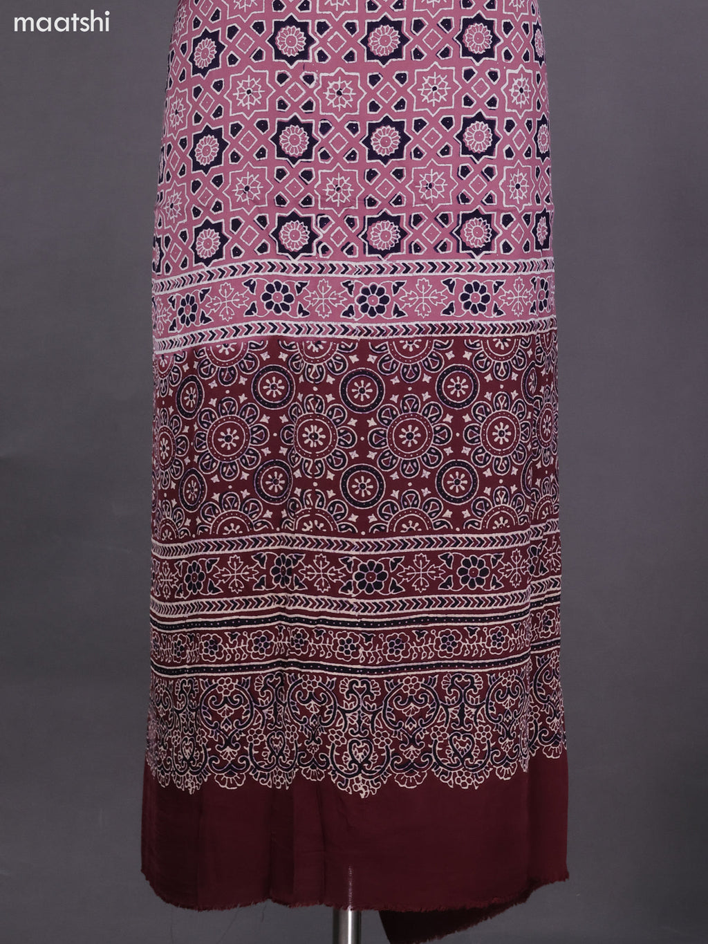 Mauve Pink Modal Dress Material With Ajrakh Printed and Bottom & Dupatta