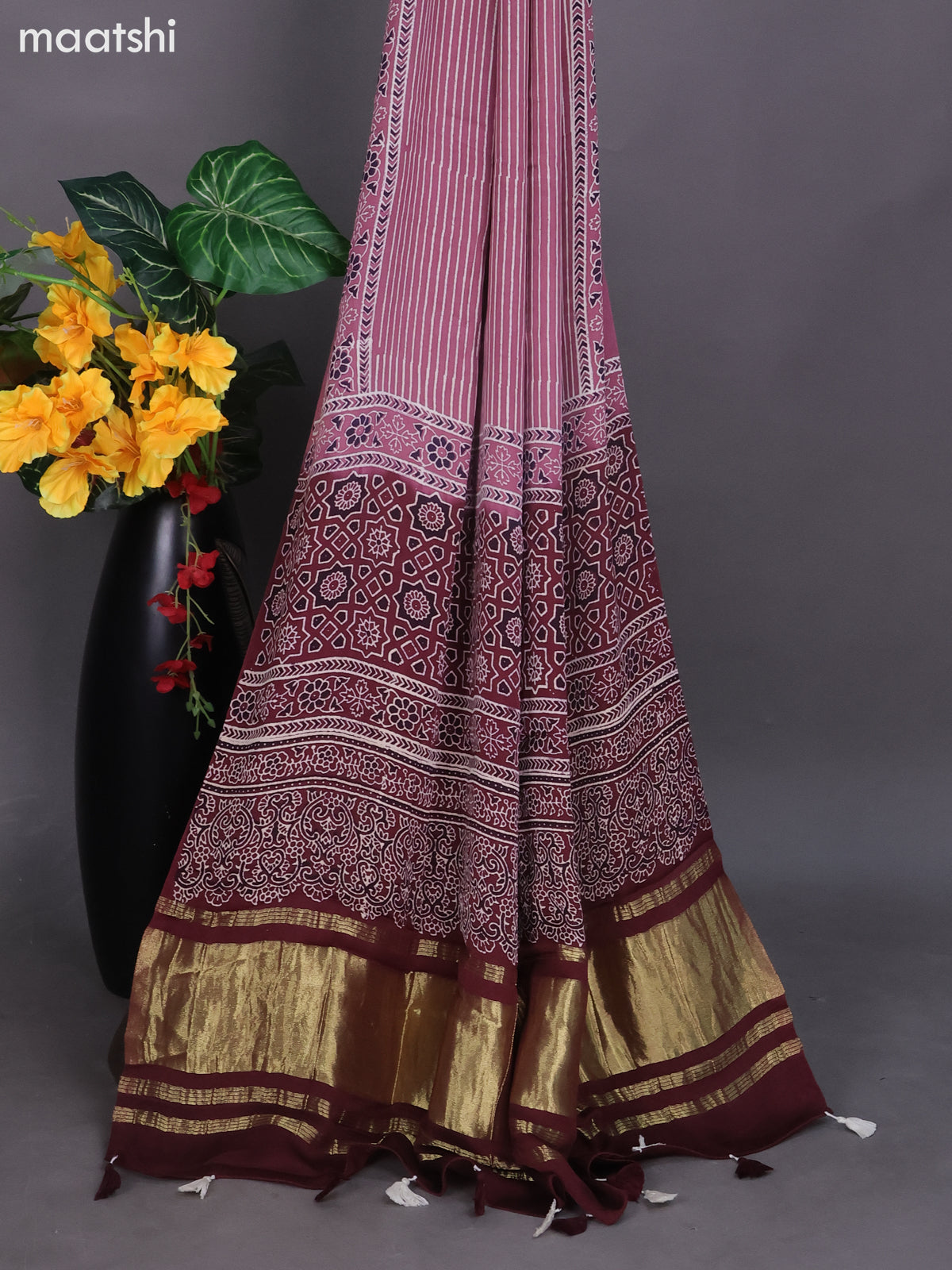 Mauve Pink Modal Dress Material With Ajrakh Printed and Bottom & Dupatta