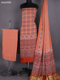 Peach Orange Modal Dress Material With Ajrakh Printed and Bottom & Dupatta