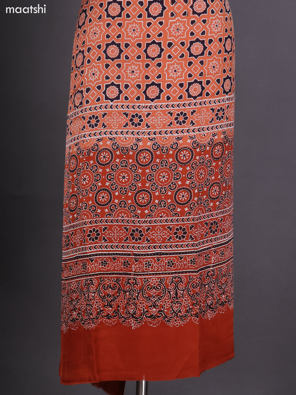 Peach Orange Modal Dress Material With Ajrakh Printed and Bottom & Dupatta