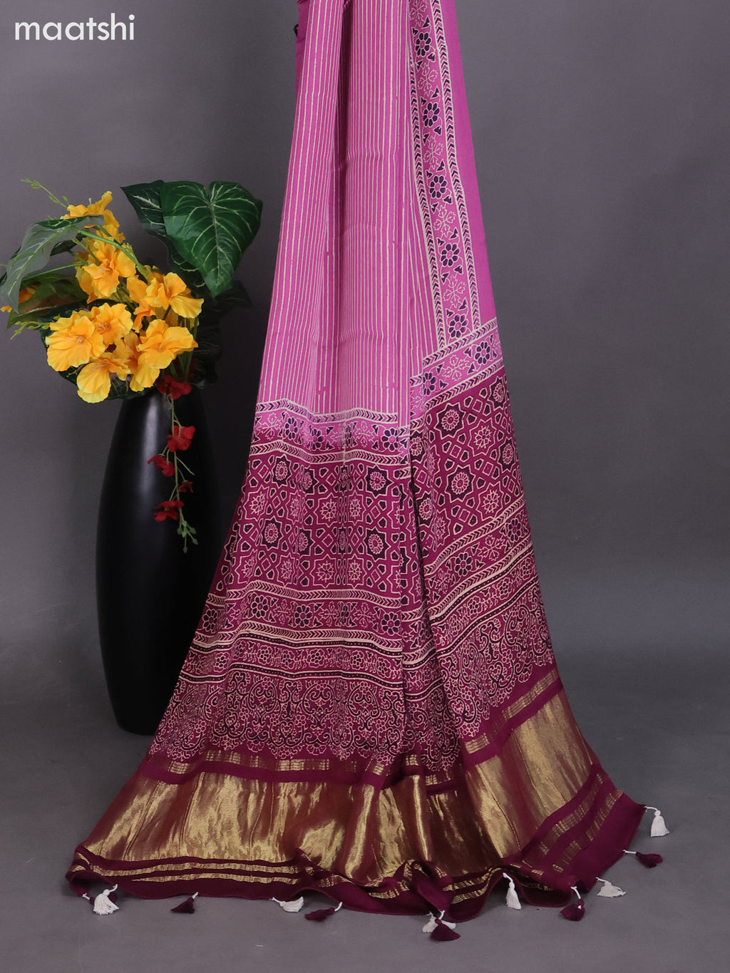 Lotus Pink Modal Dress Material With Ajrakh Printed and Bottom & Dupatta