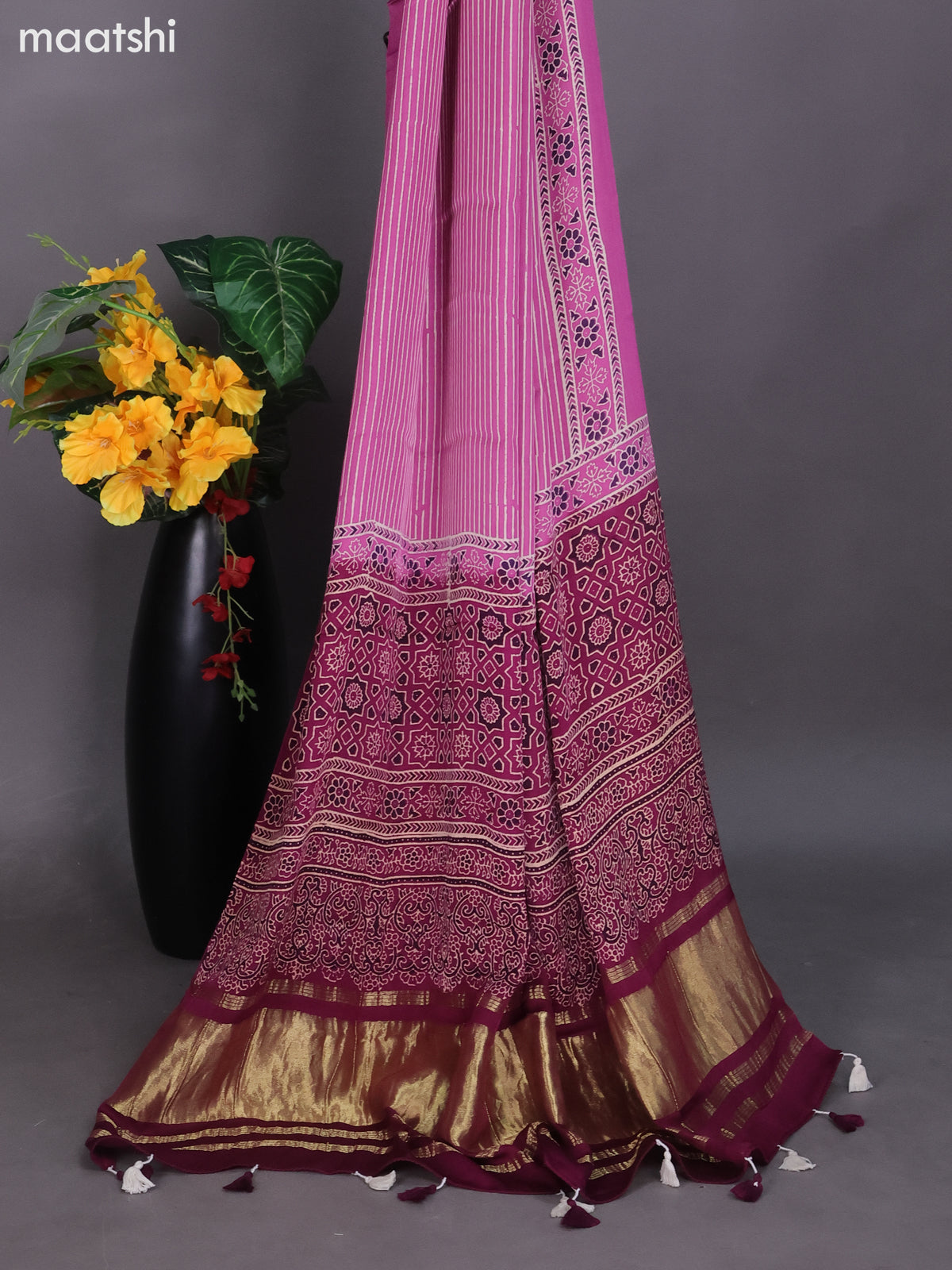 Lotus Pink Modal Dress Material With Ajrakh Printed and Bottom & Dupatta