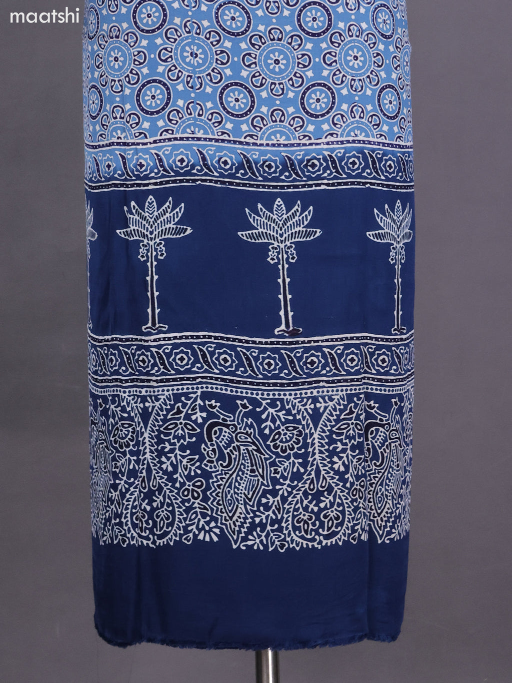 Blue Modal Dress Material With Ajrakh Printed and Bottom & Dupatta