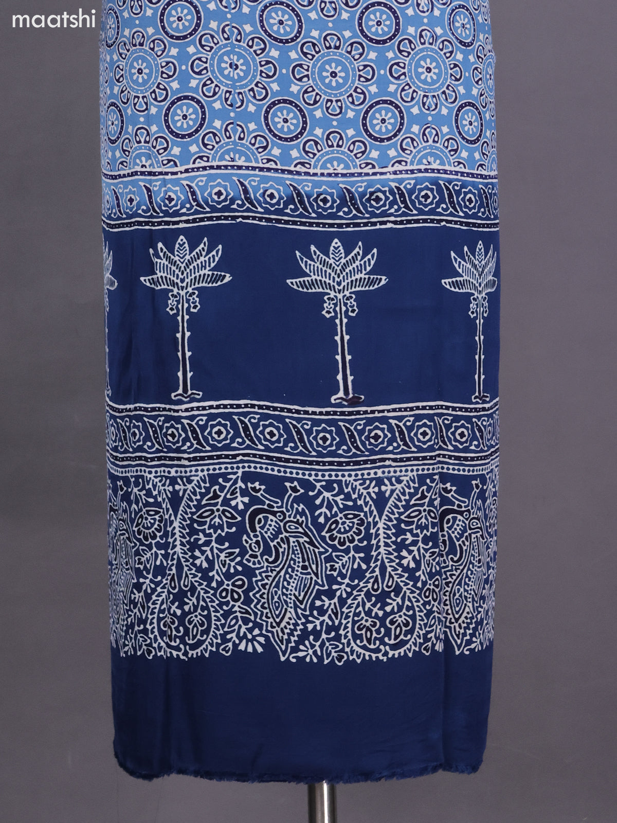 Blue Modal Dress Material With Ajrakh Printed and Bottom & Dupatta