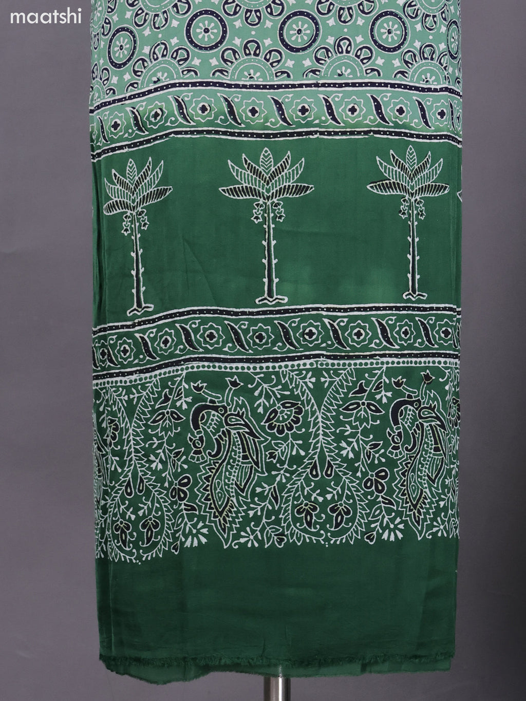 Pastel Green Modal Dress Material With Ajrakh Printed and Bottom & Dupatta