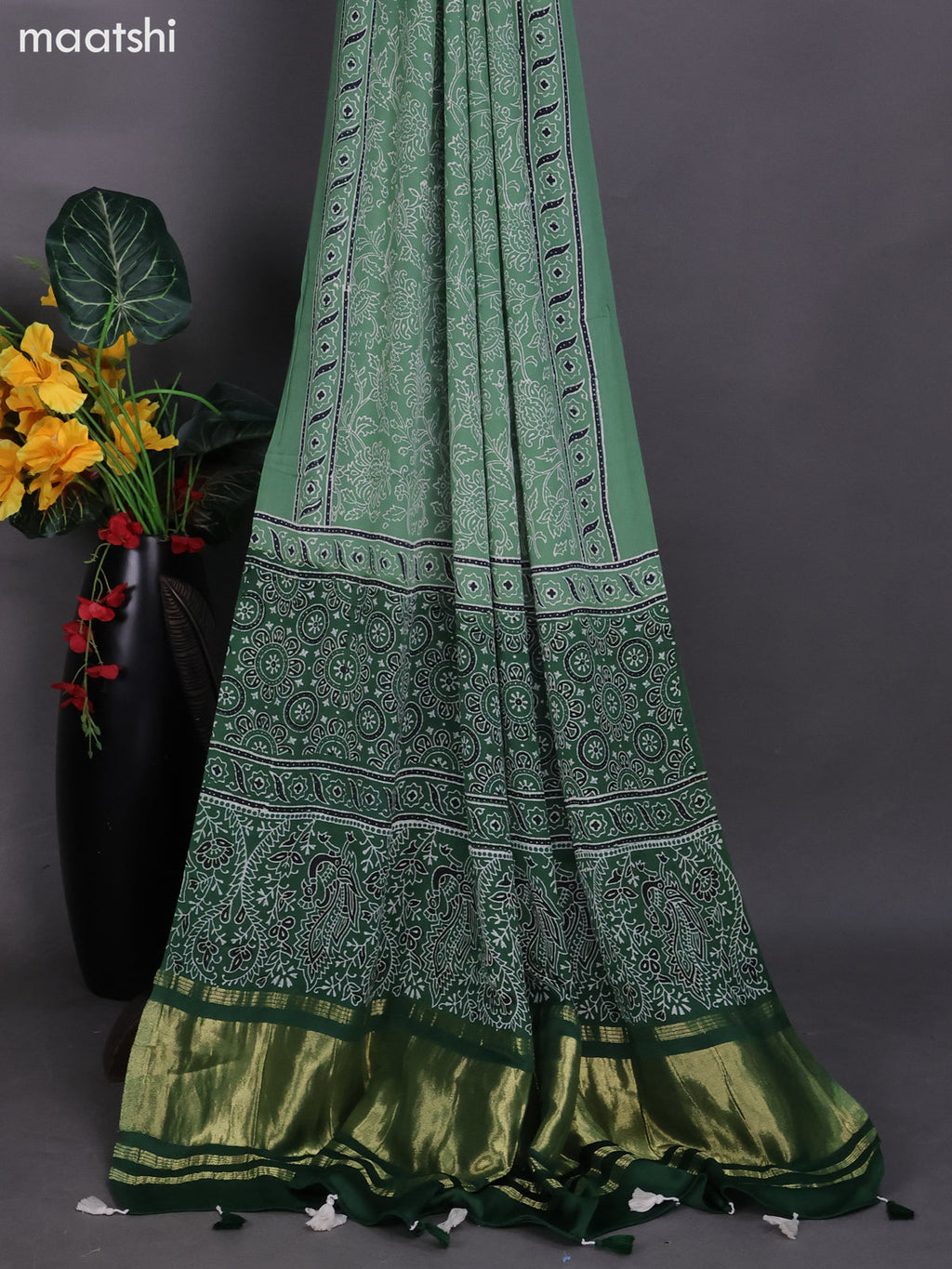 Pastel Green Modal Dress Material With Ajrakh Printed and Bottom & Dupatta