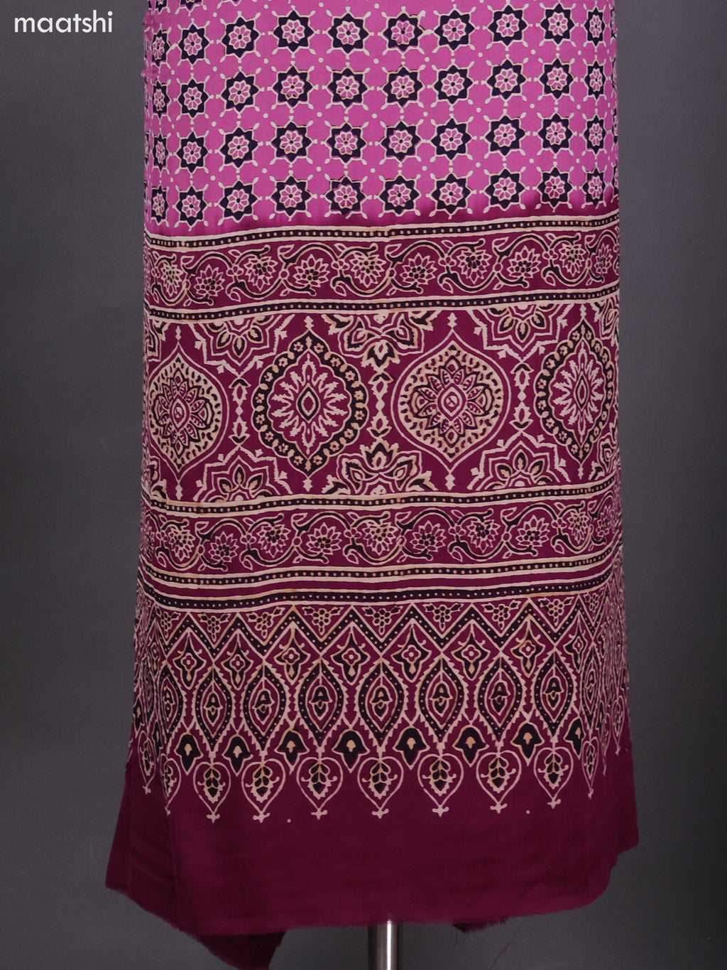 Lotus Pink Modal Dress Material With Ajrakh Printed and Bottom & Dupatta