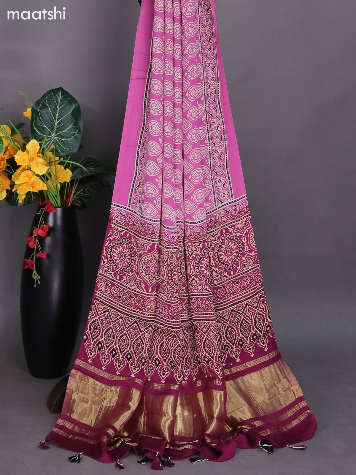 Lotus Pink Modal Dress Material With Ajrakh Printed and Bottom & Dupatta