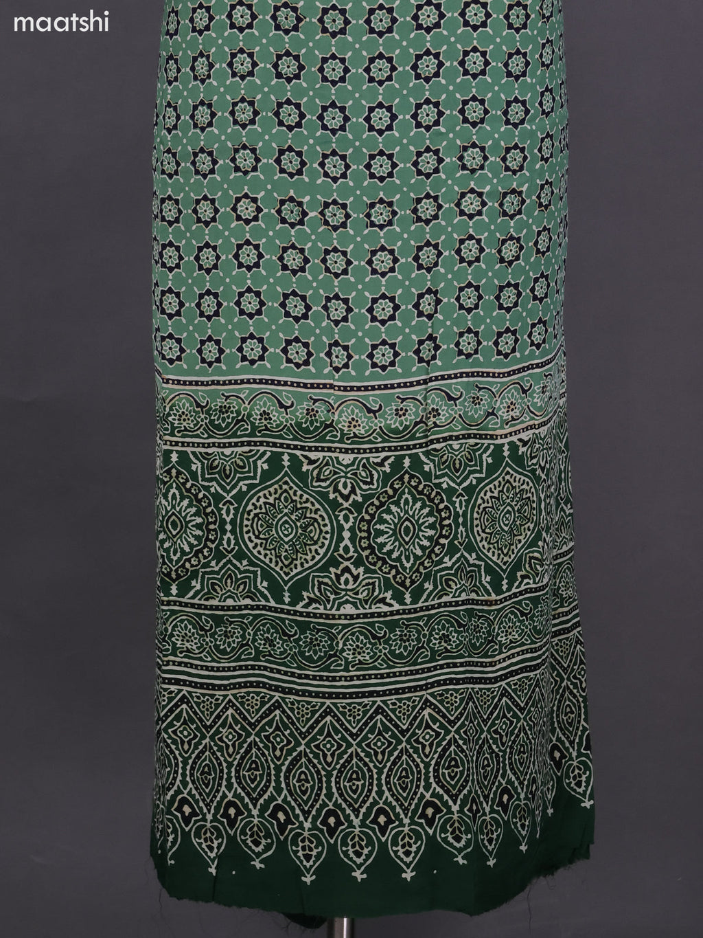 Green Modal Dress Material With Ajrakh Printed and Bottom & Dupatta