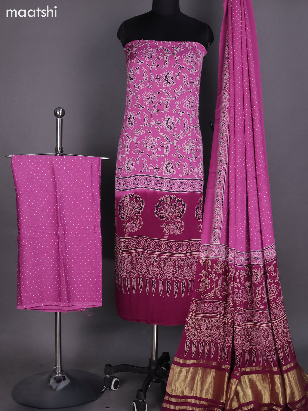 Lotus Pink Modal Dress Material With Floral Printed and Bottom & Dupatta