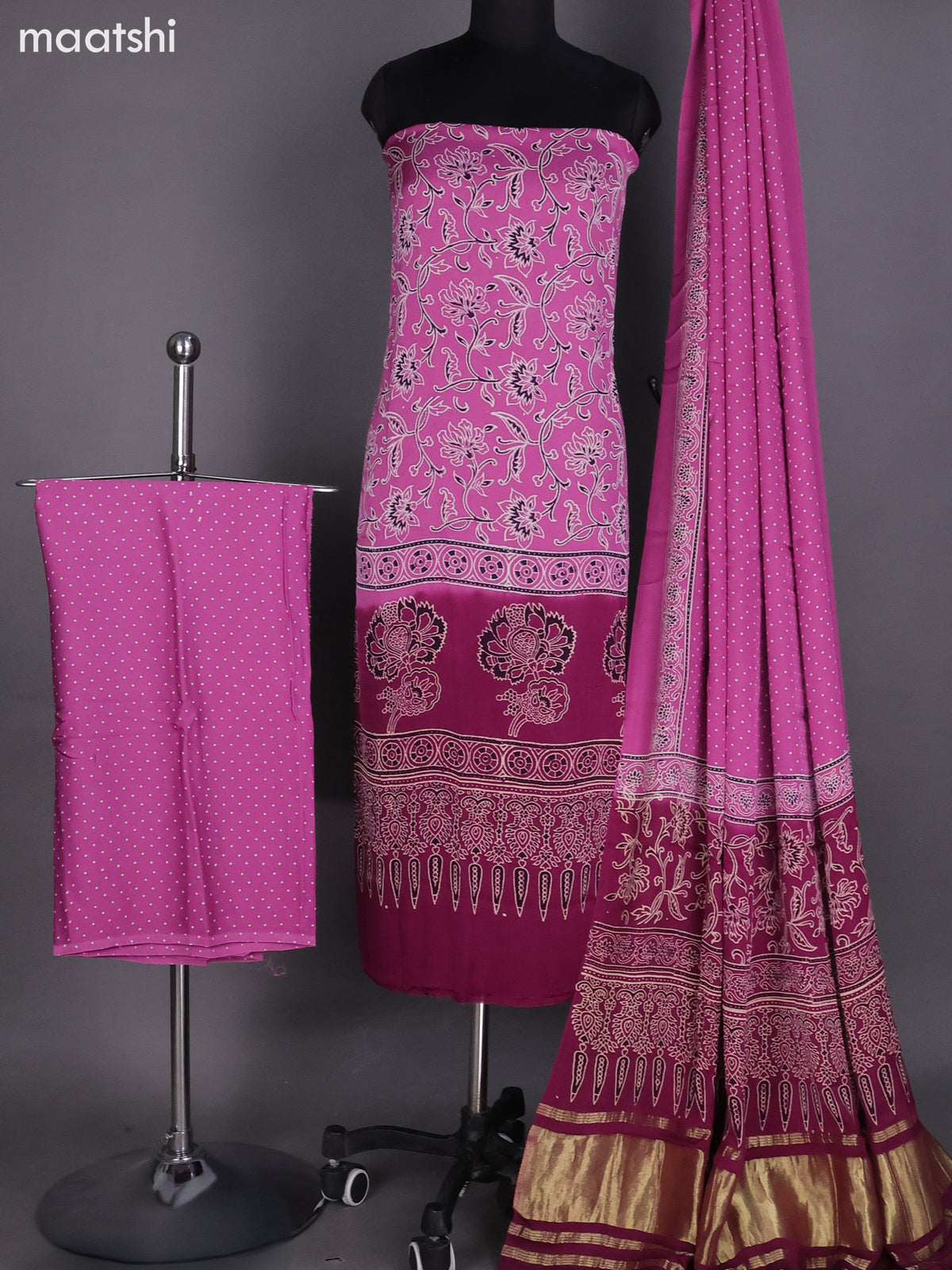 Lotus Pink Modal Dress Material With Floral Printed and Bottom & Dupatta
