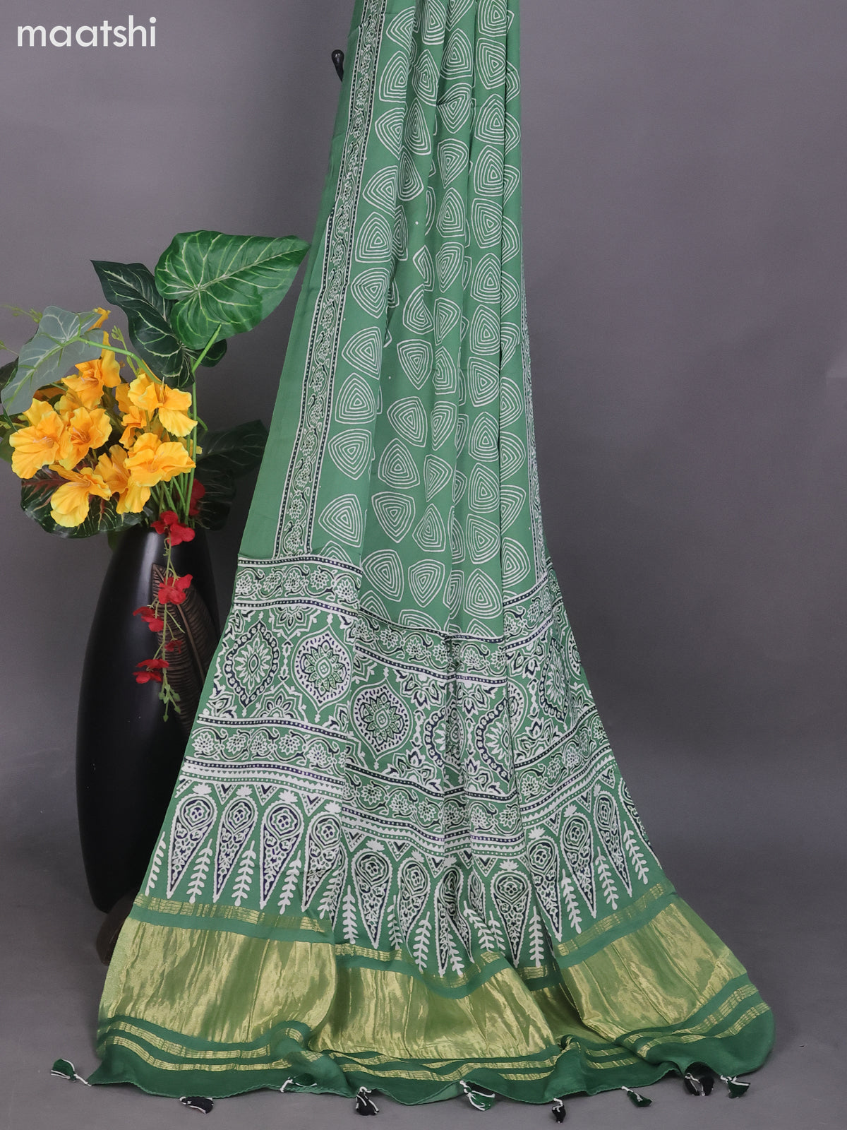 Green Modal Dress Material With Ajrakh Printed and Bottom & Dupatta